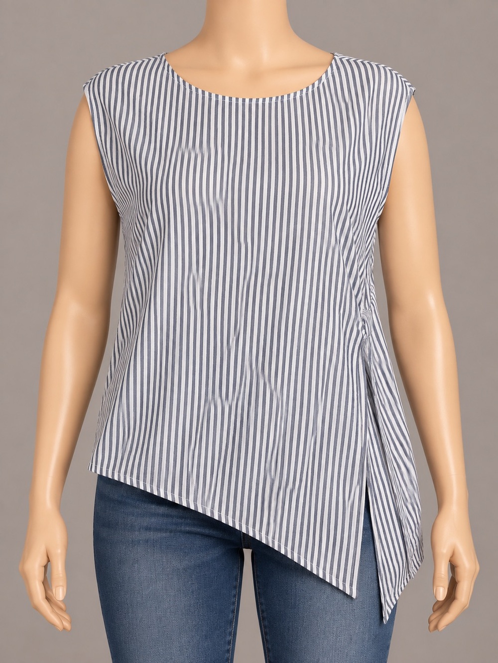 Max Studio Blue White Striped Asymmetrical Blouse 2X